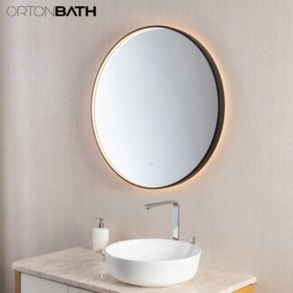 ORTONBATH™   Black Frame Round LED Mirror for Bathroom Wall Lighted Vanity Mirror with Lights Black Frame Anti-Fog Dimmable 3color Smart Mirror Backlit OTL019A
