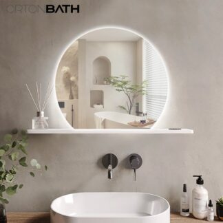 ORTONBATH™   Bathroom Mirror with Lights LED Backlit Mirrors Irregular Vanity Mirror Half Circle Frameless Makeup Mirror Anti-Fog Wall Mounted Mirror OTL0607