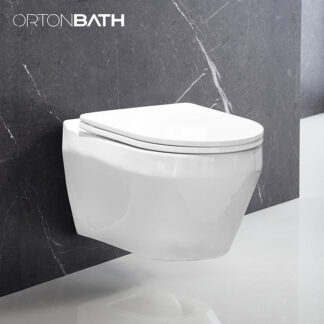 ORTONBATH™  Rimless D Shape Compact Cistern Easy Installation Large Size Wall Hung Toilet Pan Toilet Bowl Wall Mounted Toilet with UF SEAT COVER OTM023