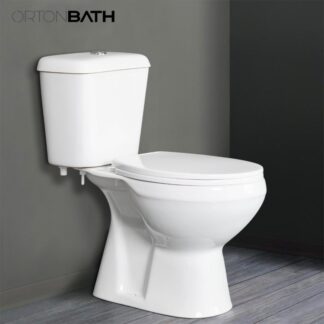 ORTONBATH™ Economical AFRICA EUROPE Close Coupled Modern Cloakroom Bathroom Two piece Toilet Pan Cistern WC And Soft Close Seat White S TRAP 220MM OTM08CD