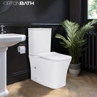 ORTONBATH™  NEW DESIGN RECTANGULAR BOWL  Close Coupled WC Toilet  WITH SHORT PROJECTION FULLY BACK TO WALL TWO PIECE TOILET BOWL WITH SOFT CLOSE SEAT COVER OTM1218