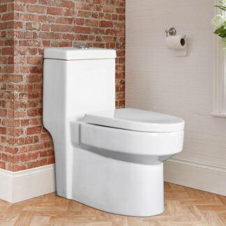 ORTONBATH™ Small Compact One Piece Toilet For Bathroom Powerful & Quiet Dual Flush Modern Toilet, 12'' Rough-In Toilet With Soft Closing Seat Cover OTM25A/B