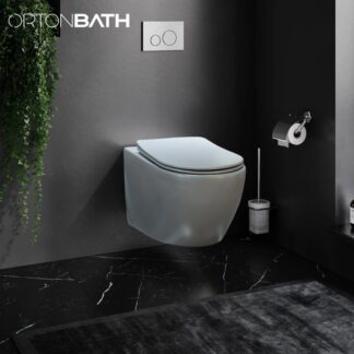 ORTONBATH™ CLASSIC Round Rimless D Shape Compact Cistern Easy Installation Large Size Wall Hung Toilet Pan Toilet Bowl Wall Mounted Toilet OTM3105BG