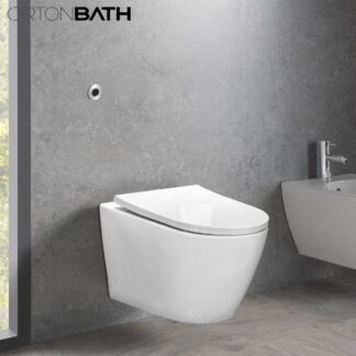 ORTONBATH™ White Round Concealed Cistern Elongated Hidden Fixation Rimless Wash Down Toilet Bowl Dual-Flush Wall-Hung Toilet OTM3107