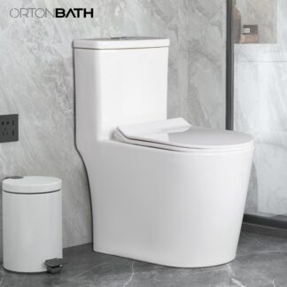 ORTONBATH™ Siphon Jet Flush Toilet With Elongated one piece bowl Dual 1.1/1.28 GPF  and Slow soft Close Seat Comfort Height OTM580AB