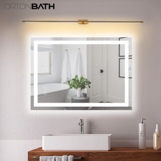 ORTONBATH™   LED Bathroom Mirror with Front and Backlight, Large Dimmable Wall Mirrors with Anti-Fog, Shatter-Proof, Memory, 3 Colors, Double LED Vanity Mirror (Horizontal/Vertical) OTMARC10001