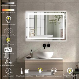 ORTONBATH™   Backlit Bathroom LED Mirror, Wall Mounted Bathroom Mirrors with LED Light, Horizontal / Vertical Anti-Fog Makeup Mirror (Horizontal/Vertical) OTMARC10002