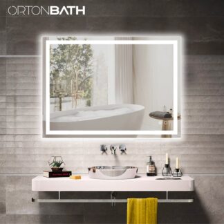 ORTONBATH™    36X24 Inch Backlit Bathroom LED Mirror, Wall Mounted Bathroom Mirrors with LED Light, Horizontal/Vertical Anti-Fog Makeup Mirror (Backlit and Front Lighted) OTMARC12003