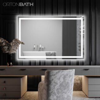 ORTONBATH™    Bathroom LED Mirror Front Light and Backlit Bathroom Mirror Frameless Lighted Anti-Fog 3 Colors Dimmable Vanity Mirror(Backlit and Front Lighted) OTMARC14002