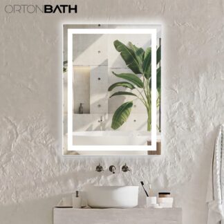 ORTONBATH™   Rectangular Bathroom Mirror with Lights Front Lit Backlit Lighted Mirrors for Bathroom Wall Mounted Bathroom Vanity Anti-Fog Mirror (Horizontal/Vertical) OTMARC6001