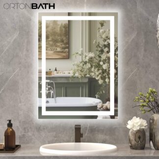 ORTONBATH™   Rectangular Bathroom Mirror with Lights Front Lit Backlit Lighted Mirrors for Bathroom Wall Mounted Bathroom Vanity Anti-Fog Mirror (Horizontal/Vertical) OTMARC6001