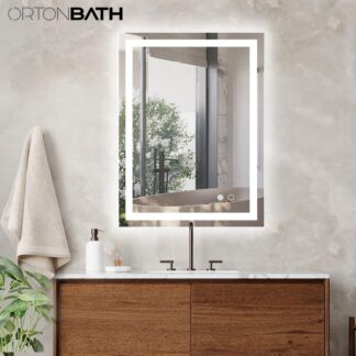 ORTONBATH™   LED Bathroom Mirror Frontlit Lighted Vanity Mirror Anti Fog Stepless Dimmable 3 Colors CRI90+ Double Lights Wall Mirror (Horizontal/Vertical) OTMARC6002