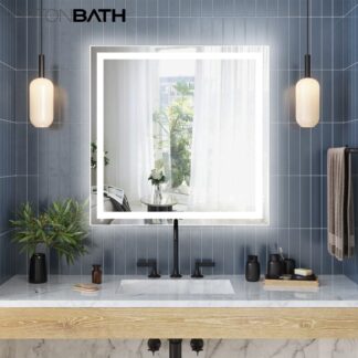 ORTONBATH™   Rectangle LED Lighted Bathroom Mirror Wall Mounted Mirror with Touch Button, Anti Fog and Waterproof Square Mirror on and off Water Proof Mirror Light (Horizontal/Vertical) OTMARC8002