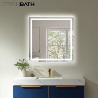 ORTONBATH™   Rectangle LED Lighted Bathroom Mirror Wall Mounted Mirror with Touch Button, Anti Fog and Waterproof Square Mirror on and off Water Proof Mirror Light (Horizontal/Vertical) OTMARC8002
