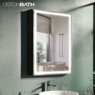 ORTONBATH™   LED Sockets & Usbs LED Medicine Cabinet with Clock and Defogger Bathroom Anti-Fog Dimmable Medicine Mirror Cabinet (Horizontal/Vertical) OTMC1211