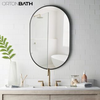 ORTONBATH™   Modern Oval Wall Mounted Hanging Mirror for Bathroom with Brushed Black Metal Vanity Mirror for Bathroom Over Sink, Hangs Horizontally or Vertically OTOV1207