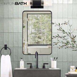 ORTONBATH™   Round Corner Rectangular Wall Mounted Hanging Mirror for Bathroom with Brushed Black Metal Vanity Mirror for Bathroom, Hangs Horizontally or Vertically OTRT1207
