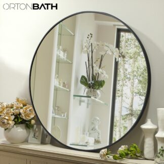 ORTONBATH™   20 Inch Wall Mounted Hanging Mirror for Bathroom with Round Black Metal Framer Round Vanity Circle Mirror for Bath OTRU1206