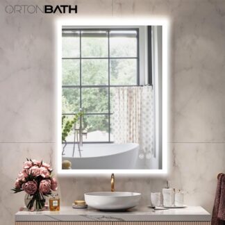 ORTONBATH™   Rectangular Backlit Bathroom LED Mirror Wall Mounted Bathroom Mirrors with LED Light, Horizontal/Vertical Anti-Fog Makeup Mirror (Horizontal/Vertical) OTY002