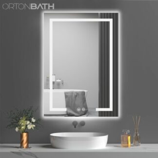 ORTONBATH™   LED Mirror for Bathroom Backlit Lighted Mirrors for Bathroom Wall Anti Fog LED Vanity Mirror 3000-6000K, Stepless Dimmable, IP54 (Horizontal/Vertical) OTY012