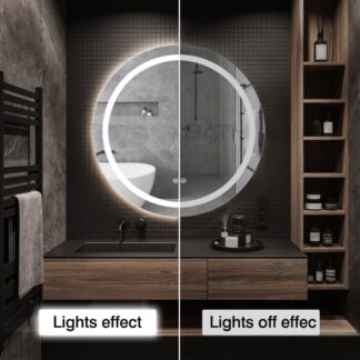 ORTONBATH™   Round Bathroom LED Mirror Frontlit Anti-Fog 3 Colors Light Dimmable Wall Mounted Circle Vanity Mirror OTYR003