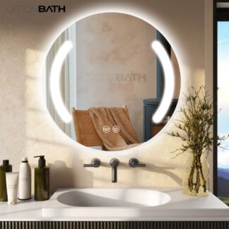 ORTONBATH™   Round Bathroom LED Light Illuminated Mirror Frontlit Anti-Fog 3 Colors Light Dimmable Wall Mounted Circle Vanity Mirror OTYR06