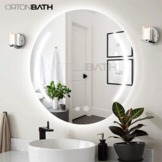 ORTONBATH™   Round Bathroom Waterproof Circle Lighted Vanity Mirror LED Mirror Frontlit Anti-Fog 3 Colors Light Dimmable Wall Mounted Mirror OTYR07