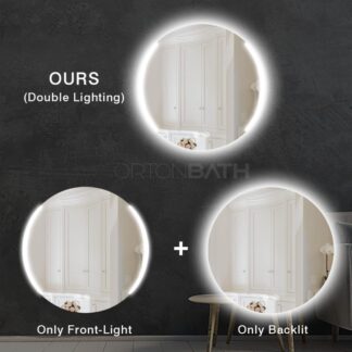 ORTONBATH™   Round Bathroom LED Mirror Frontlit Anti-Fog 3 Colors Light Dimmable Wall Mounted Waterproof Circle Lighted Vanity Mirror OTYR008
