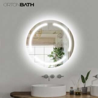 ORTONBATH™    Round Bathroom Waterproof Circle Lighted Vanity Mirror LED Mirror Frontlit Lighted up Makeup Mirror with Dimming Wall Mounted Mirror (Backlit and Front Lighted) OTYR009