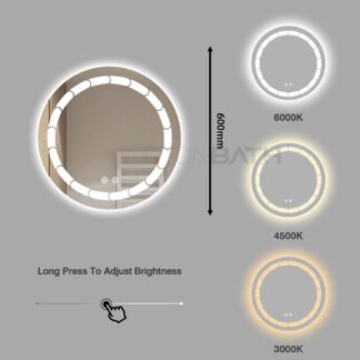 ORTONBATH™   600X600mm Round Illuminated LED Light Bathroom Mirror Backlit Makeup Mirror with Sensor Touch Control Anti-Fog Mirror with Warm White Light OTYR010