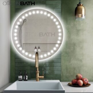 ORTONBATH™   LED Entrance Wall Mirror Human Body Induction Double Touch Round Vanity Mirror 3 Colour Light Dimmable Bathroom Mirror Anti-Fog Mirror  OTYR011