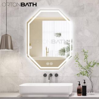 ORTONBATH™   Frameless Arched LED Lighted Bathroom Mirror Backlit Vanity Bathroom Mirror with Lights Brushed Black Framed Wall Mounted Mirrors with 3 Color OTYU003