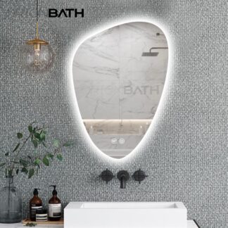 ORTONBATH™   Irregular LED Shape Bathroom Mirror Creative Makeup Mirror Wall-Mounted Mirror Left/Bottom Cut Warm White Light HD Anti-Black Explosion-Proof Mirror OTYU010