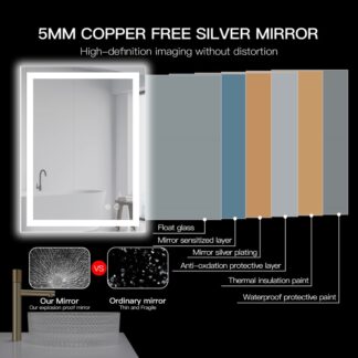 ORTONBATH™   24X32 LED Bathroom Mirror with Memory Lights Anti-Fog Dimmable Backlit + Front Lit Lighted Bathroom Vanity Mirror (Horizontal/Vertical) OTMARC0801